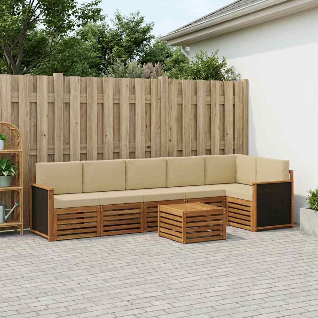 Sektionalsofa sæt 6 pcs Naturfarvet Soli Akacietræ og polyester