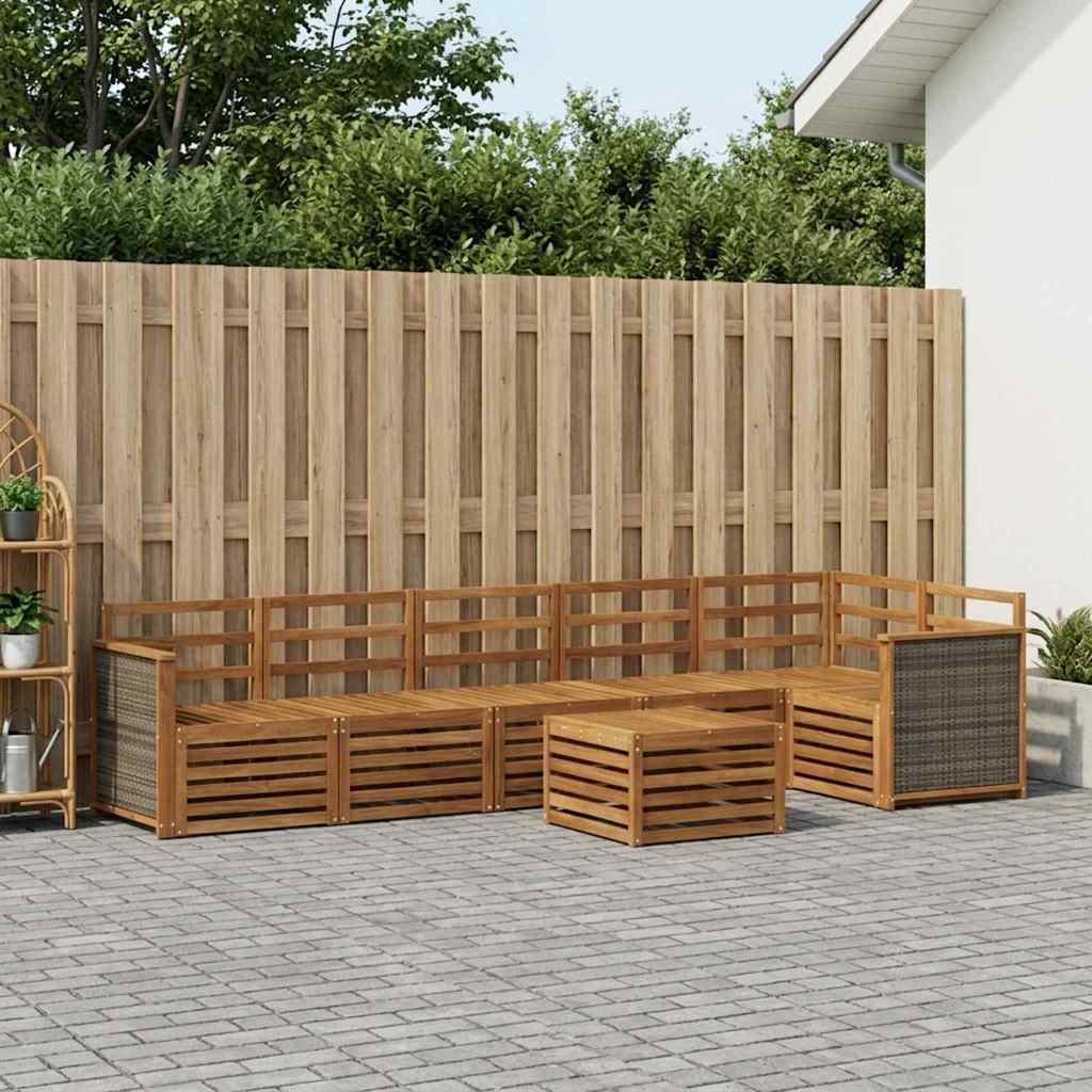Sektionalsofa sæt 6 pcs Naturfarvet Massivt Akacietræ