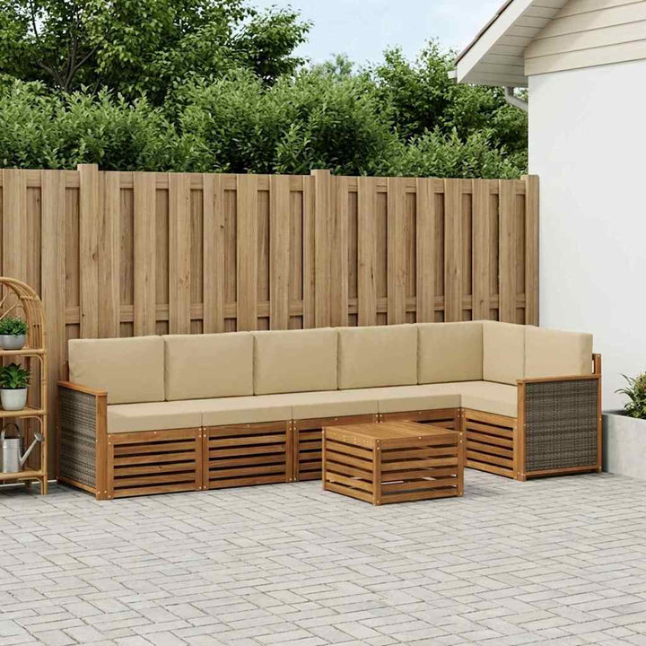 Sektionalsofa sæt 6 pcs Naturfarvet Soli Akacietræ og polyester