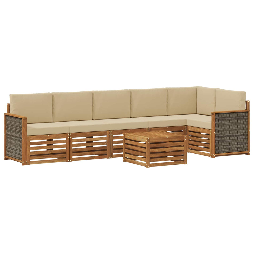 Sektionalsofa sæt 6 pcs Naturfarvet Soli Akacietræ og polyester
