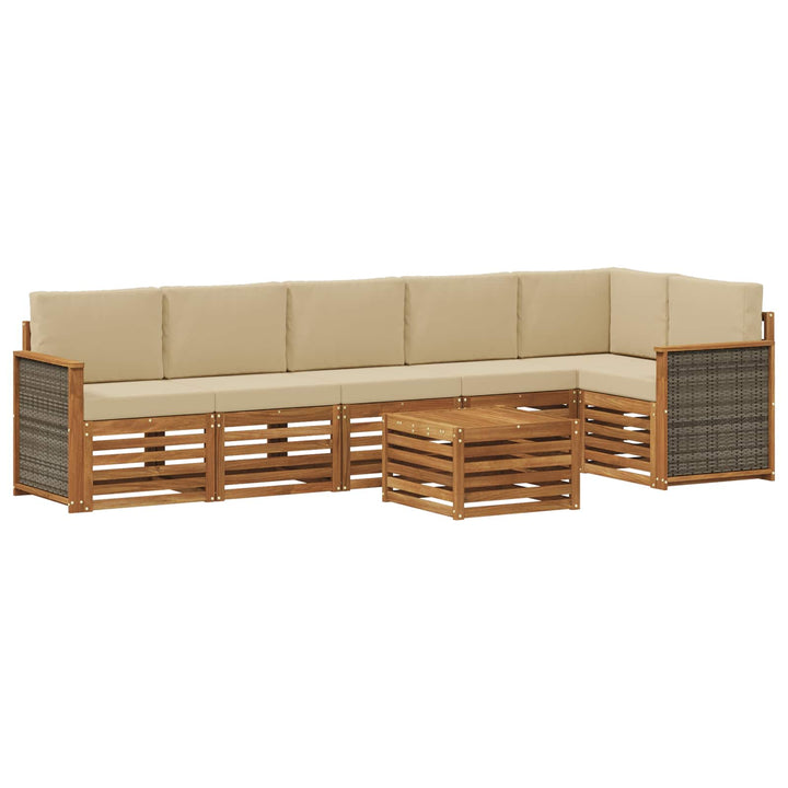 Sektionalsofa sæt 6 pcs Naturfarvet Soli Akacietræ og polyester