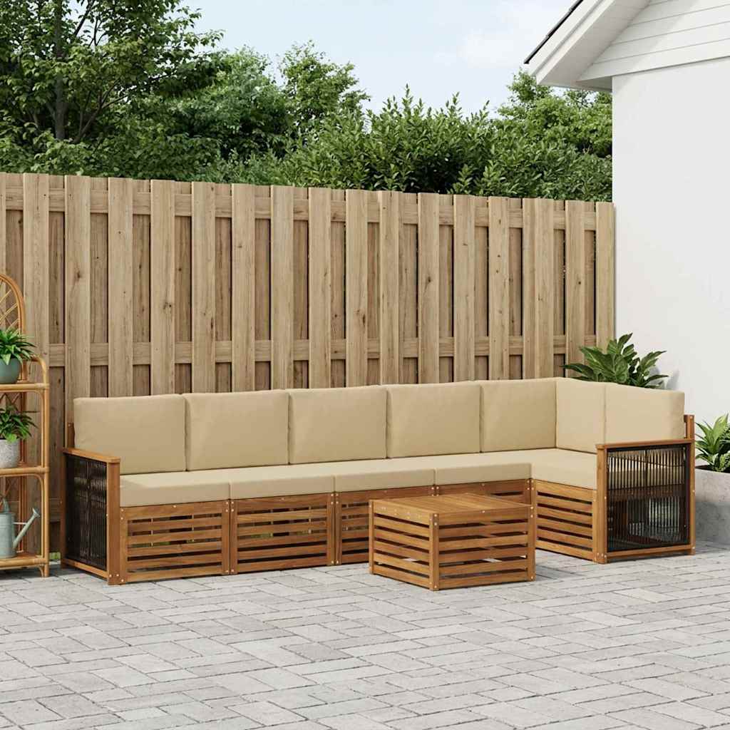 Sektionalsofa sæt 6 pcs Naturfarvet Soli Akacietræ og polyester