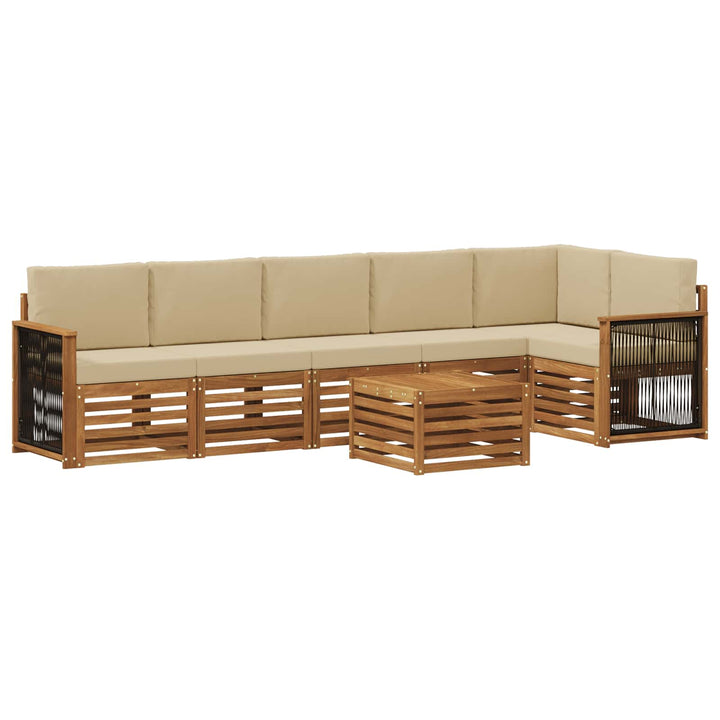 Sektionalsofa sæt 6 pcs Naturfarvet Soli Akacietræ og polyester