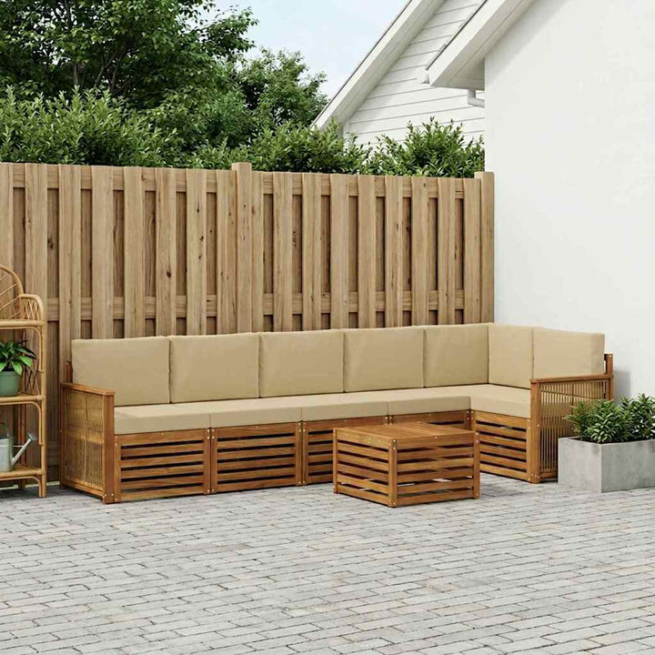 Sektionalsofa sæt 6 pcs Naturfarvet Soli Akacietræ og polyester