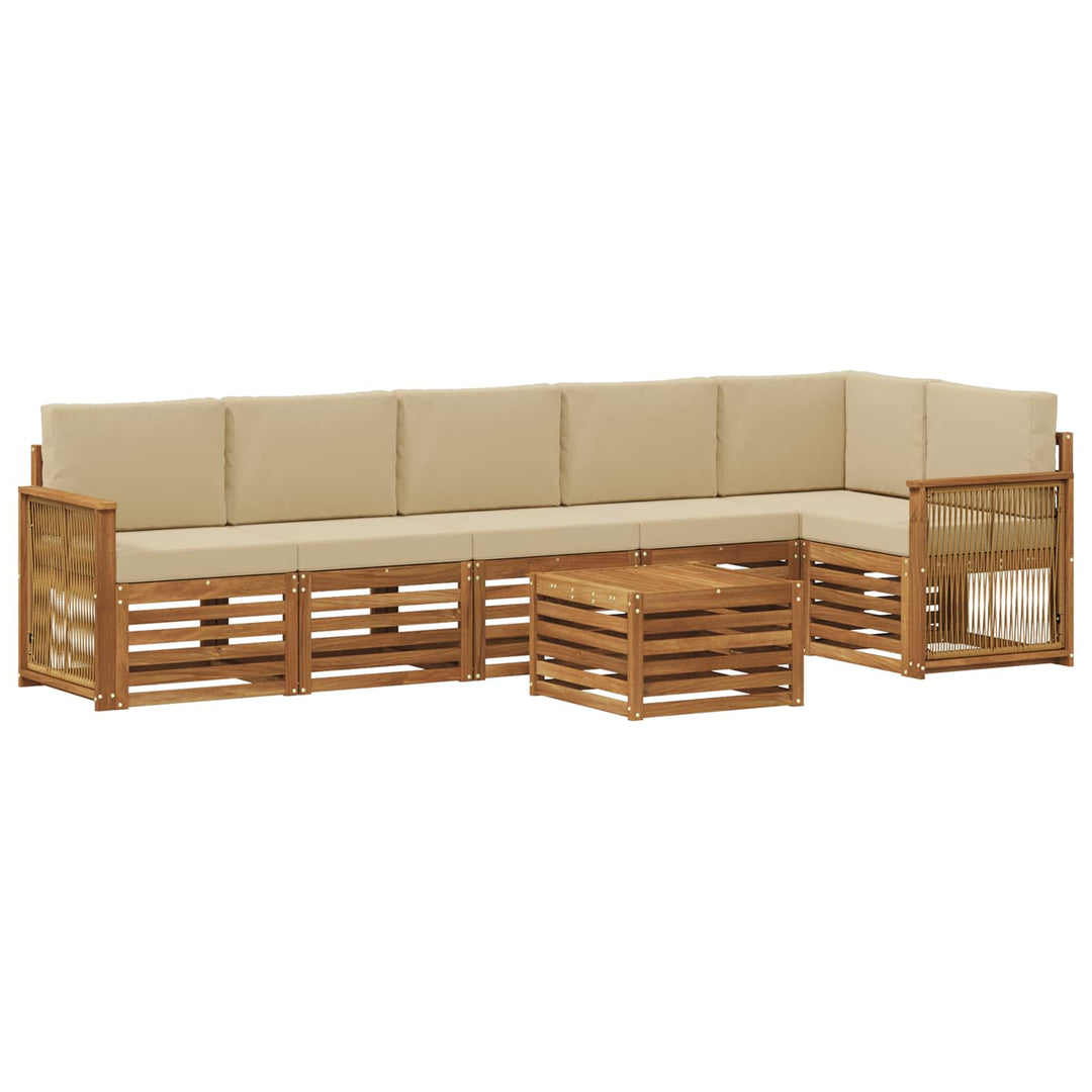 Sektionalsofa sæt 6 pcs Naturfarvet Soli Akacietræ og polyester