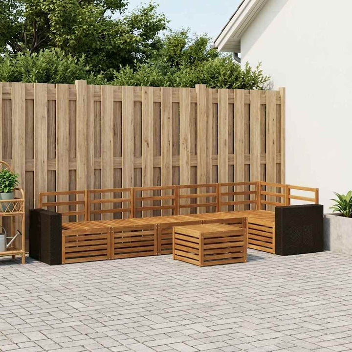 Sektionalsofa sæt 7 pcs Naturfarvet Massivt Akacietræ