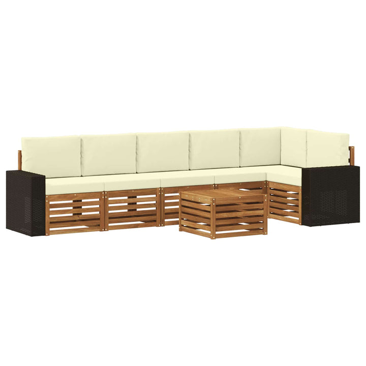 Sektionalsofa sæt 7 pcs Naturlig og Fløde Massivt Akacietræ