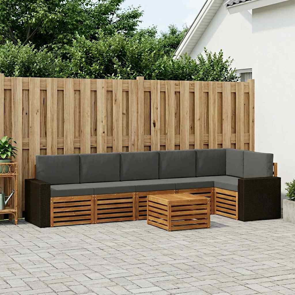 Sektionalsofa sæt 7 pcs Naturlig og Antracit Massivt Akacietræ