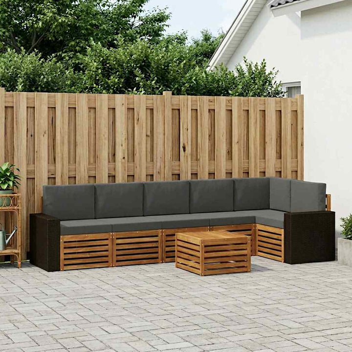 Sektionalsofa sæt 7 pcs Naturlig og Antracit Massivt Akacietræ