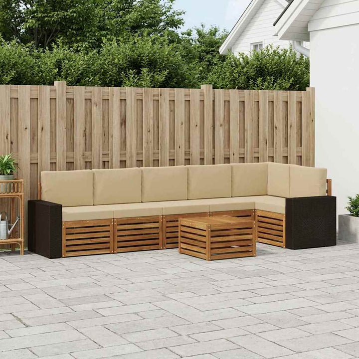 Sektionalsofa sæt 7 pcs Naturlig og Beige Massivt Akacietræ