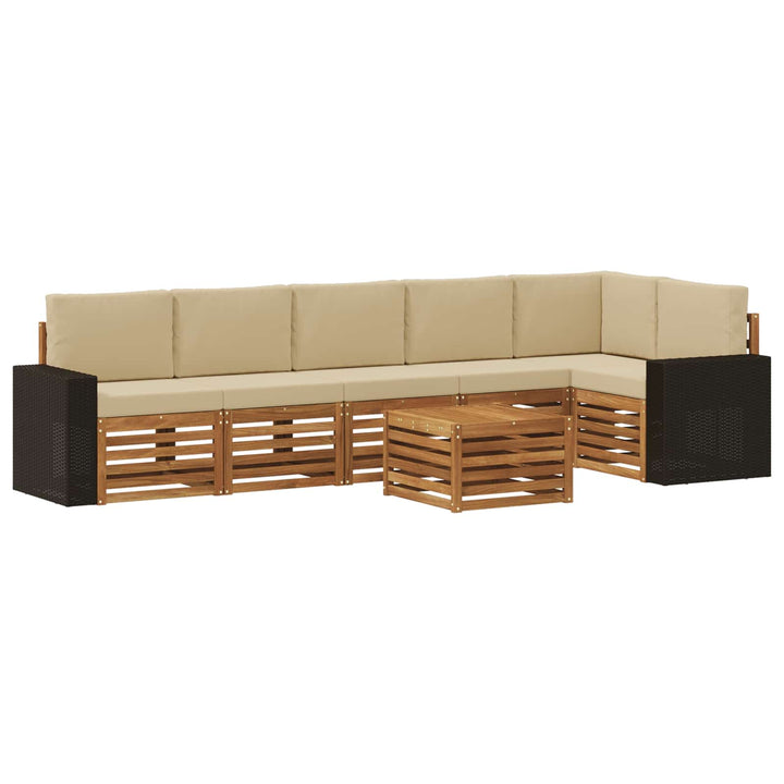 Sektionalsofa sæt 7 pcs Naturlig og Beige Massivt Akacietræ