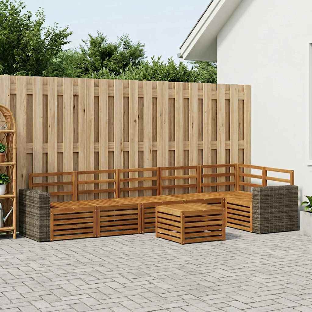 Sektionalsofa sæt 7 pcs Naturfarvet Massivt Akacietræ