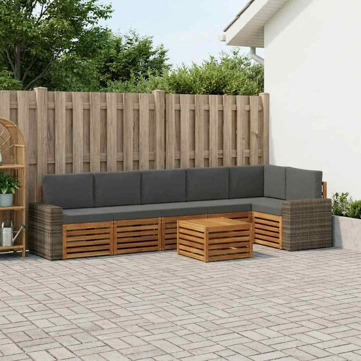 Sektionalsofa sæt 7 pcs Naturlig og Antracit Massivt Akacietræ