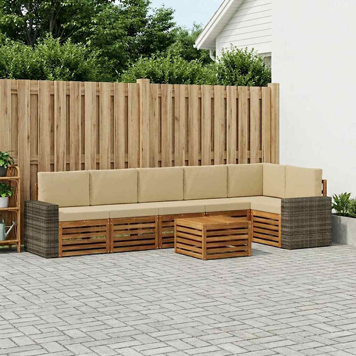 Sektionalsofa sæt 7 pcs Naturlig og Beige Massivt Akacietræ