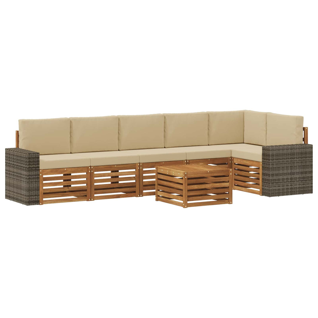 Sektionalsofa sæt 7 pcs Naturlig og Beige Massivt Akacietræ