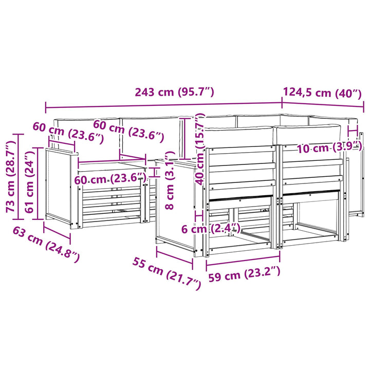 Sektionalsofa sæt med pude 6 pcs Naturfarvet og lysegrå
