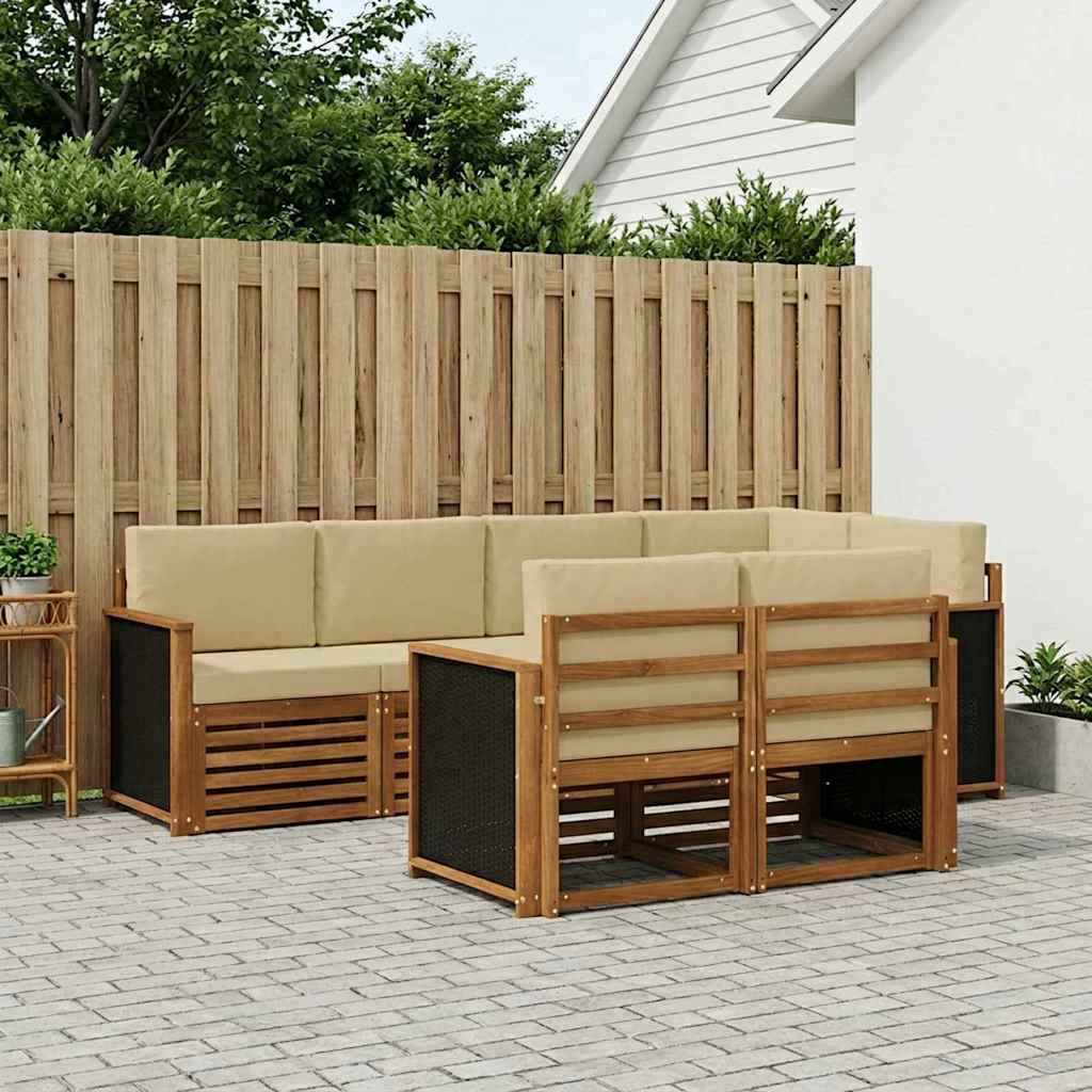 Sektionalsofa sæt 6 pcs Naturfarvet Soli Akacietræ og polyester
