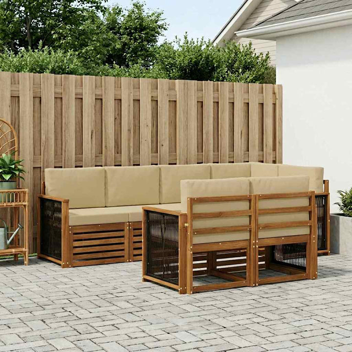 Sektionalsofa sæt 6 pcs Naturfarvet Soli Akacietræ og polyester