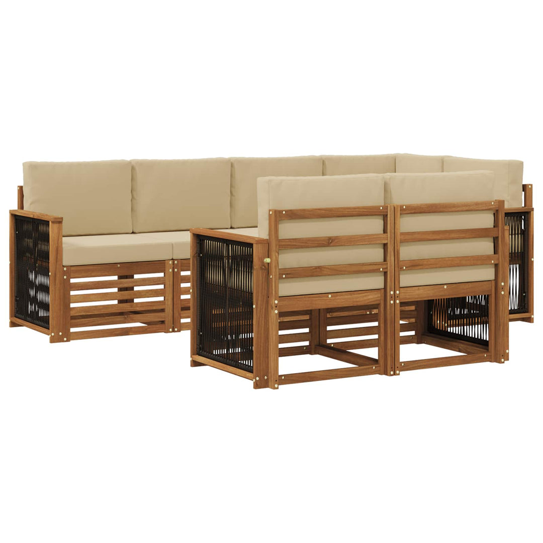 Sektionalsofa sæt 6 pcs Naturfarvet Soli Akacietræ og polyester