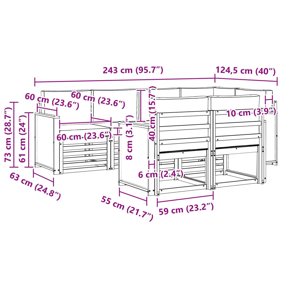 Sektionalsofa sæt 6 pcs Naturfarvet Soli Akacietræ og polyester