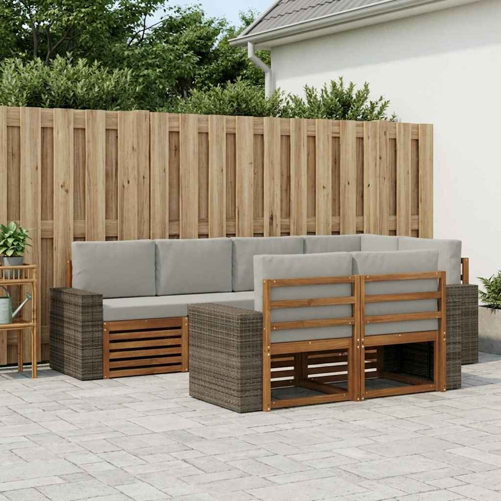 Sektionalsofa sæt med pude 7 pcs Naturfarvet og lysegrå