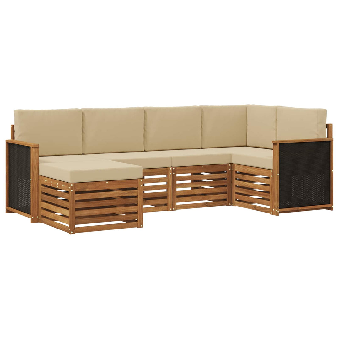 Sektionalsofa sæt 5 pcs Naturfarvet Soli Akacietræ og polyester