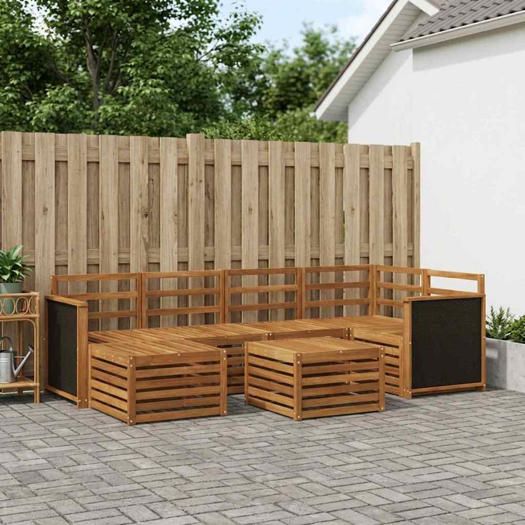 Sektionalsofa sæt 6 pcs Naturfarvet Massivt Akacietræ