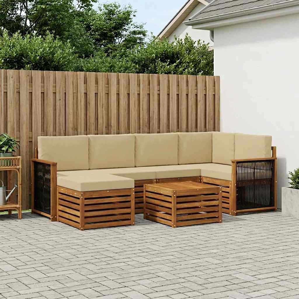 Sektionalsofa sæt 6 pcs Naturfarvet Soli Akacietræ og polyester