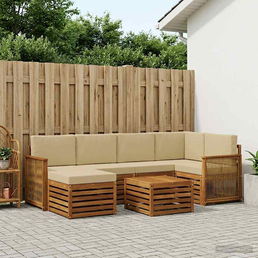 Sektionalsofa sæt 6 pcs Naturfarvet Soli Akacietræ og polyester