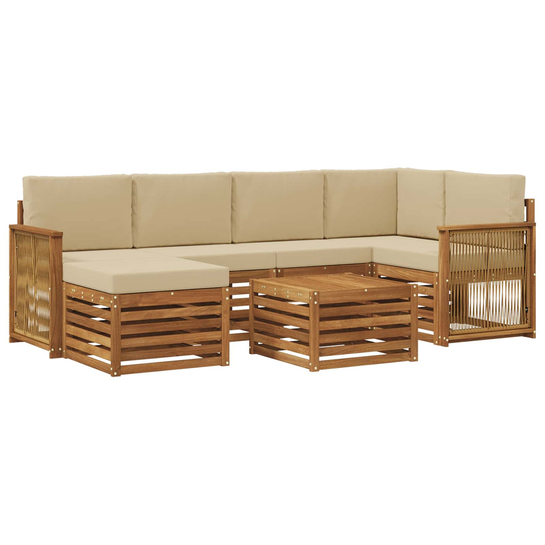 Sektionalsofa sæt 6 pcs Naturfarvet Soli Akacietræ og polyester