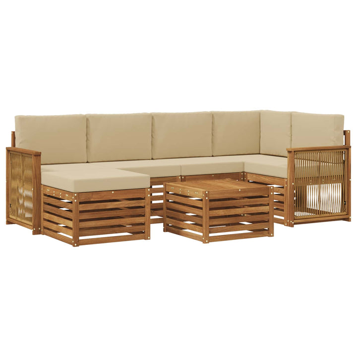 Sektionalsofa sæt 6 pcs Naturfarvet Soli Akacietræ og polyester