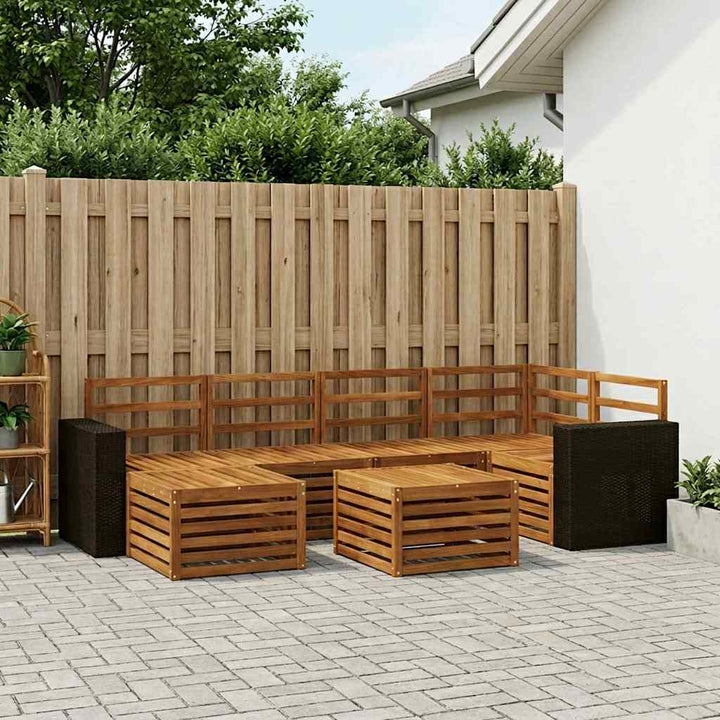 Sektionalsofa sæt 7 pcs Naturfarvet Massivt Akacietræ