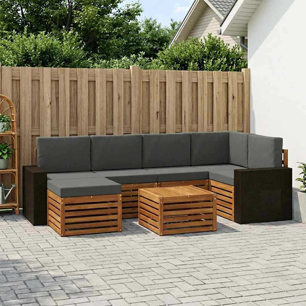 Sektionalsofa sæt 7 pcs Naturlig og Antracit Massivt Akacietræ