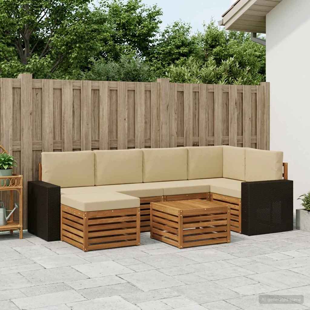 Sektionalsofa sæt 7 pcs Naturlig og Beige Massivt Akacietræ