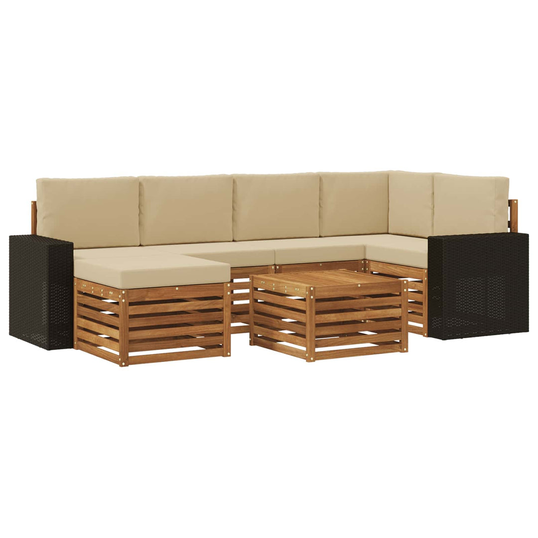 Sektionalsofa sæt 7 pcs Naturlig og Beige Massivt Akacietræ
