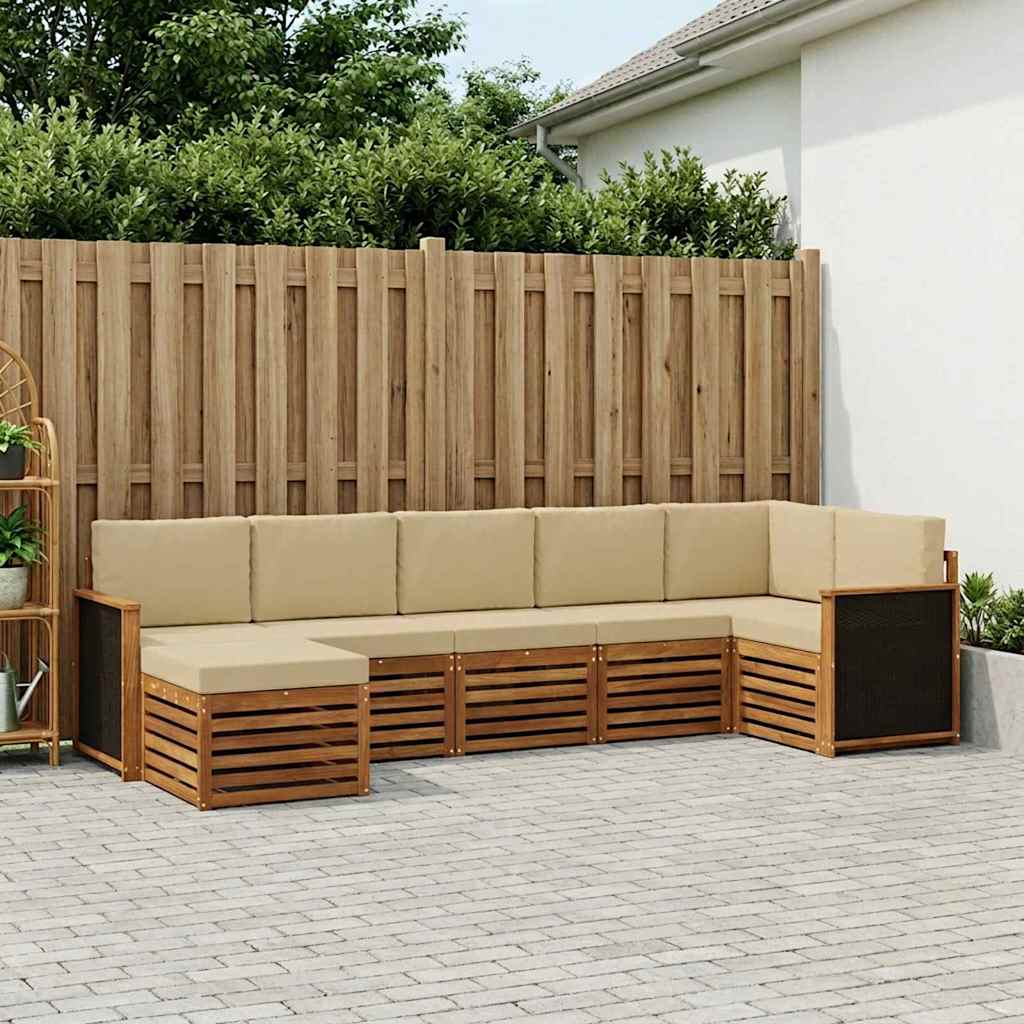 Sektionalsofa sæt 6 pcs Naturfarvet Soli Akacietræ og polyester
