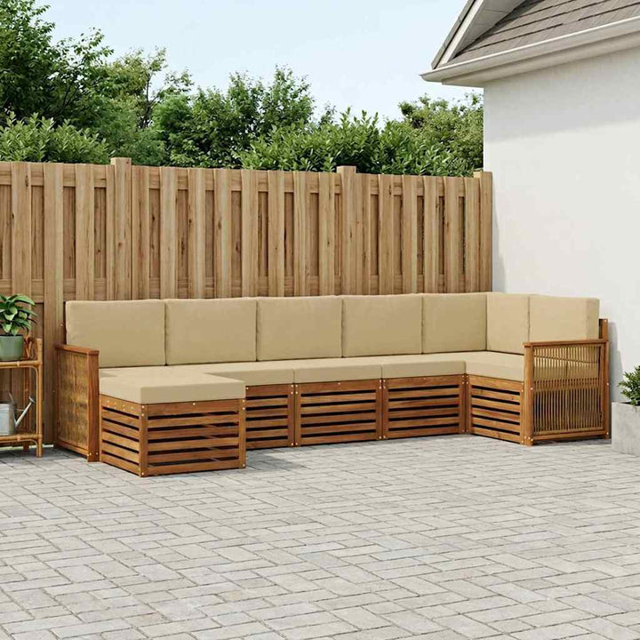 Sektionalsofa sæt 6 pcs Naturfarvet Soli Akacietræ og polyester