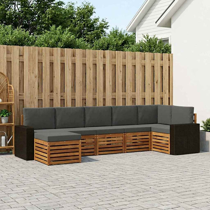 Sektionalsofa sæt 7 pcs Naturlig og Antracit Massivt Akacietræ