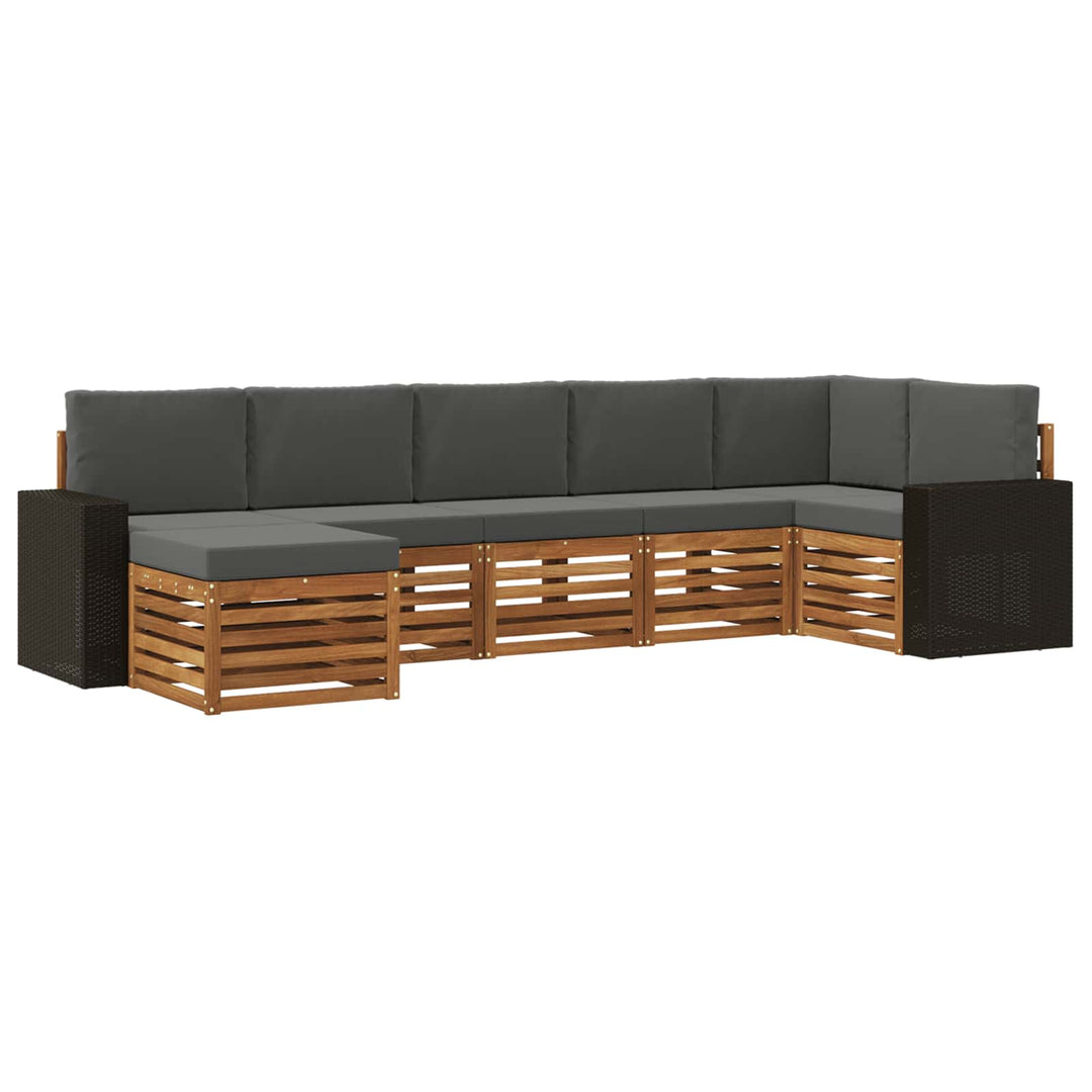 Sektionalsofa sæt 7 pcs Naturlig og Antracit Massivt Akacietræ