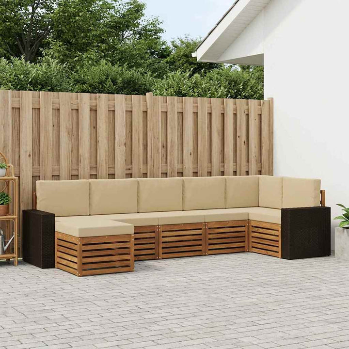 Sektionalsofa sæt 7 pcs Naturlig og Beige Massivt Akacietræ