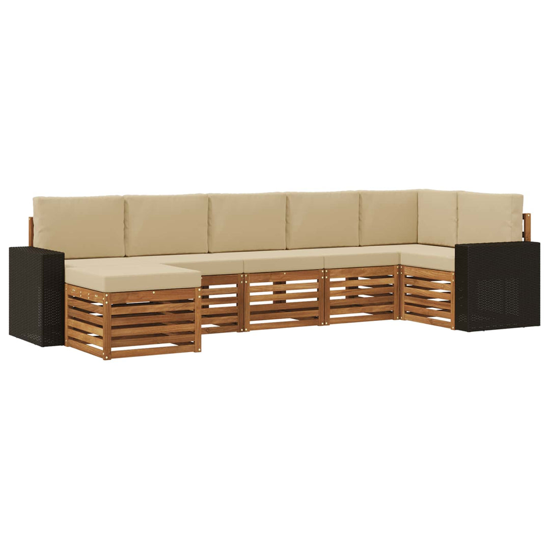 Sektionalsofa sæt 7 pcs Naturlig og Beige Massivt Akacietræ