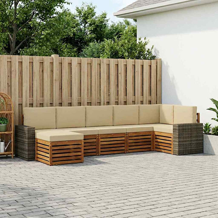 Sektionalsofa sæt 7 pcs Naturlig og Beige Massivt Akacietræ