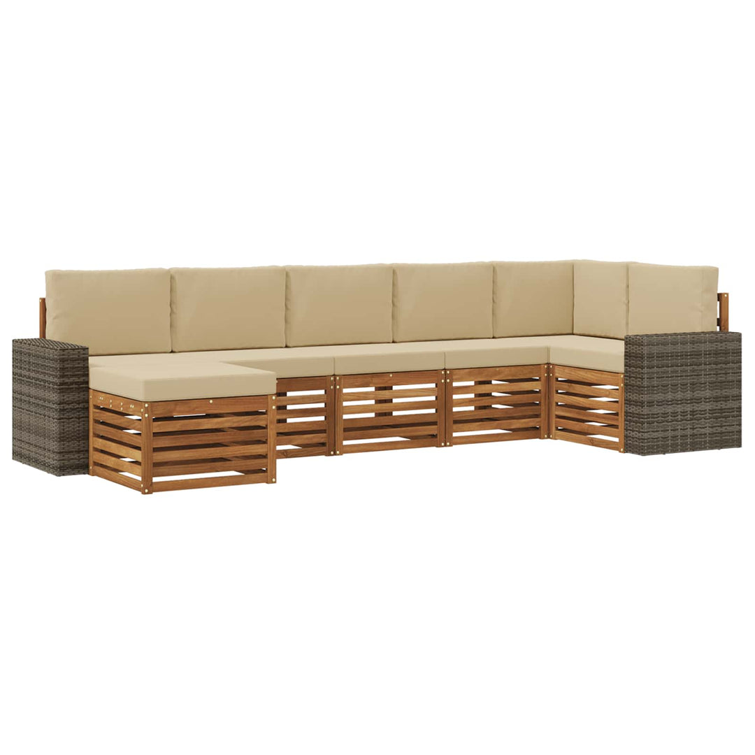 Sektionalsofa sæt 7 pcs Naturlig og Beige Massivt Akacietræ