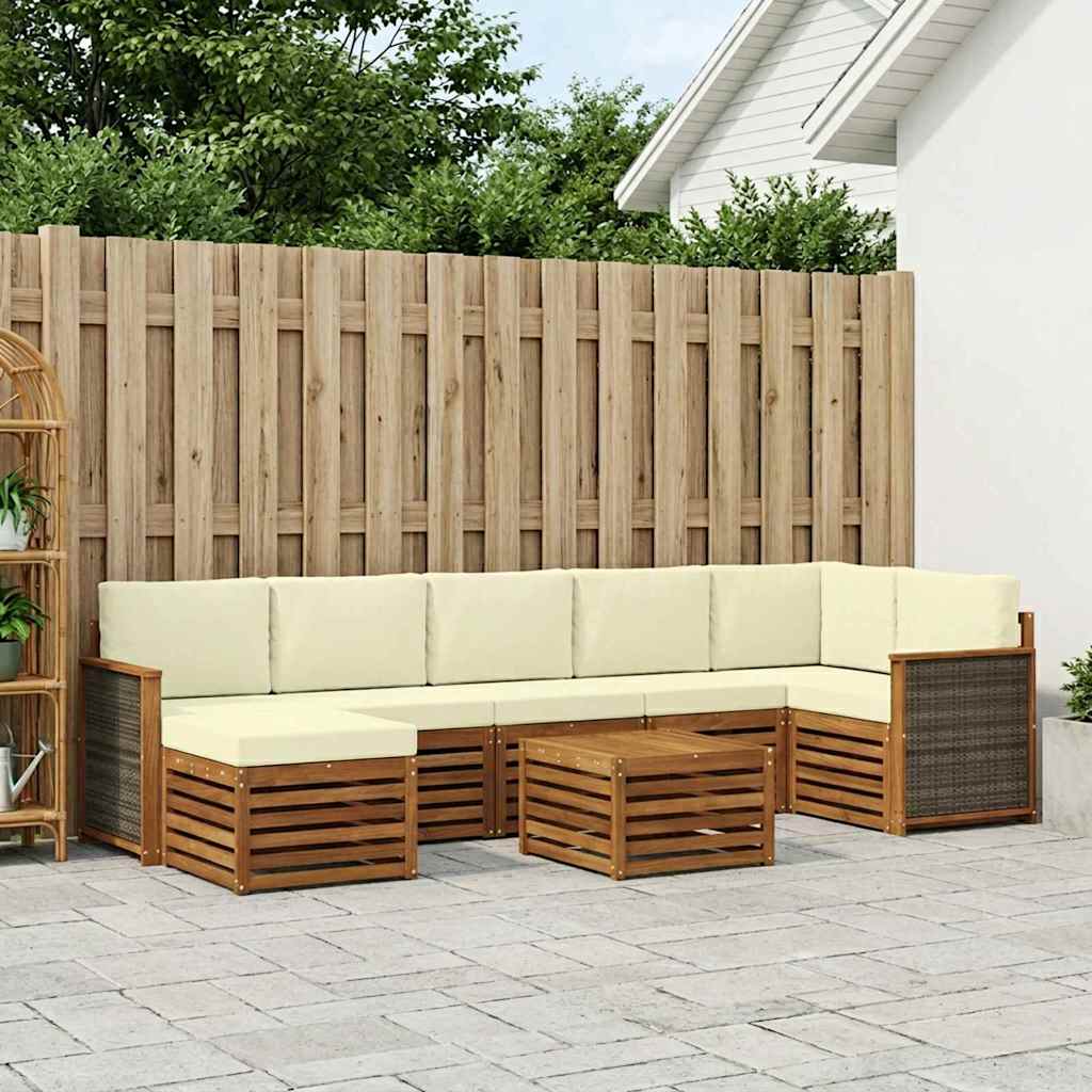 Udendørs sofagruppe med pude 7 pcs Naturlig og Fløde