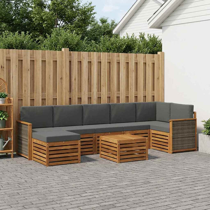 Udendørs sofagruppe med pude 7 pcs Naturlig og Antracit