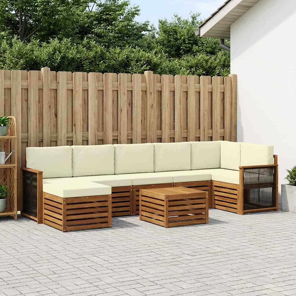 Udendørs sofagruppe med pude 7 pcs Naturlig og Fløde