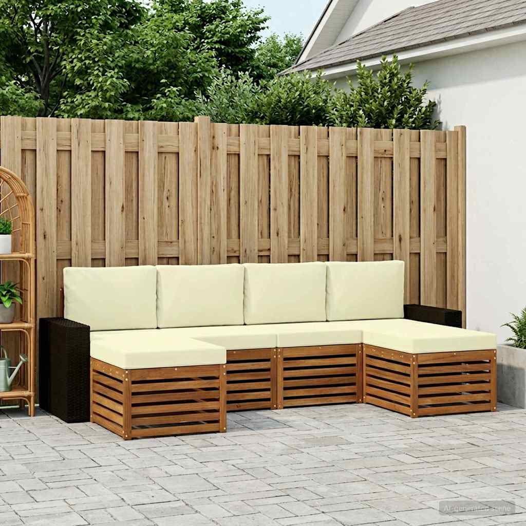 Sofasæt med pude 6 pcs Naturlig og Fløde Massivt Akacietræ