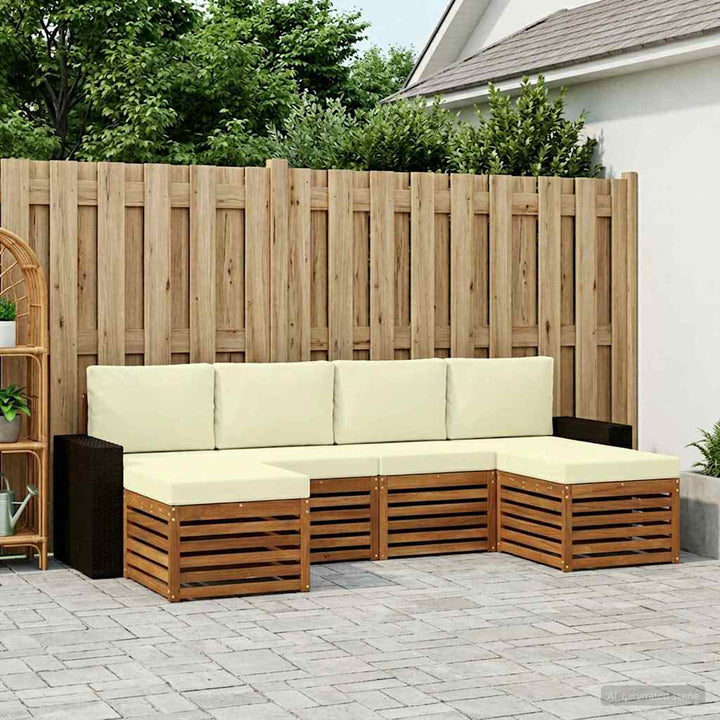 Sofasæt med pude 6 pcs Naturlig og Fløde Massivt Akacietræ