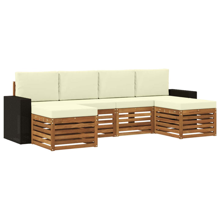 Sofasæt med pude 6 pcs Naturlig og Fløde Massivt Akacietræ