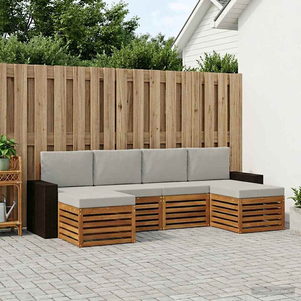 Sofasæt med pude 6 pcs Naturfarvet og lysegrå Massivt Akacietræ